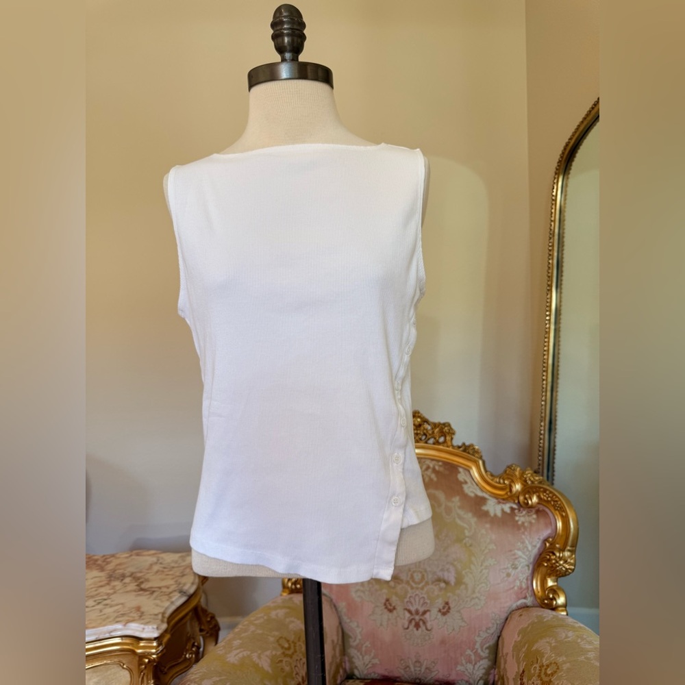 Reformation White Sleeveless Side-Button Rib Tank
